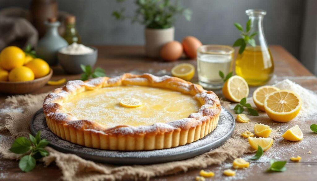 Crostata beneventana al limone: frolla all’olio e cuore cremoso con savoiardi