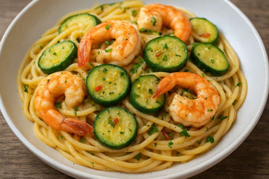 Pasta zucchine e gamberoni: cremosa senza panna e pronta in 20 minuti