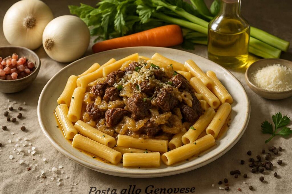 Pasta alla Genovese fatta in casa: la cottura lenta che trasforma cipolle e manzo in crema